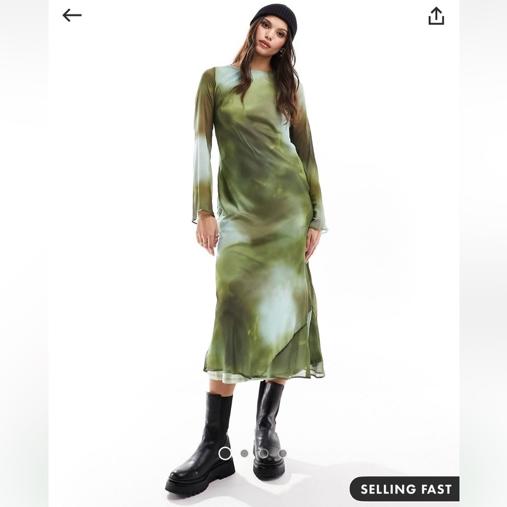 ASOS Design chiffon long sleeve midi dress blur print